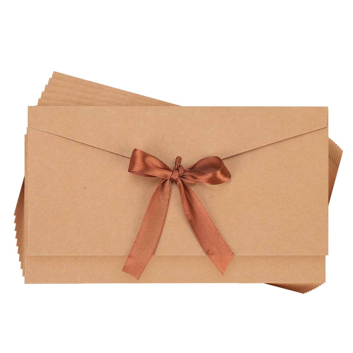 10 Pack Brown Kraft Paper Envelopes Gift Card Envelopes Wedding Invitation Envelopes with Ribbons Vintage Greeting Card Envelopes for Handmade Invitations Letters Birthday or Festival Cards
