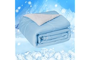 HOMFINE Cooling Comforter Japanese Double-Sided Cold Tech Fabric Cooling Blanket for Night Sweats Hot Sleepers, Q-Max 0.45 Soft Breathable Silk Smooth Lightweight Blue Summer Comforter Queen