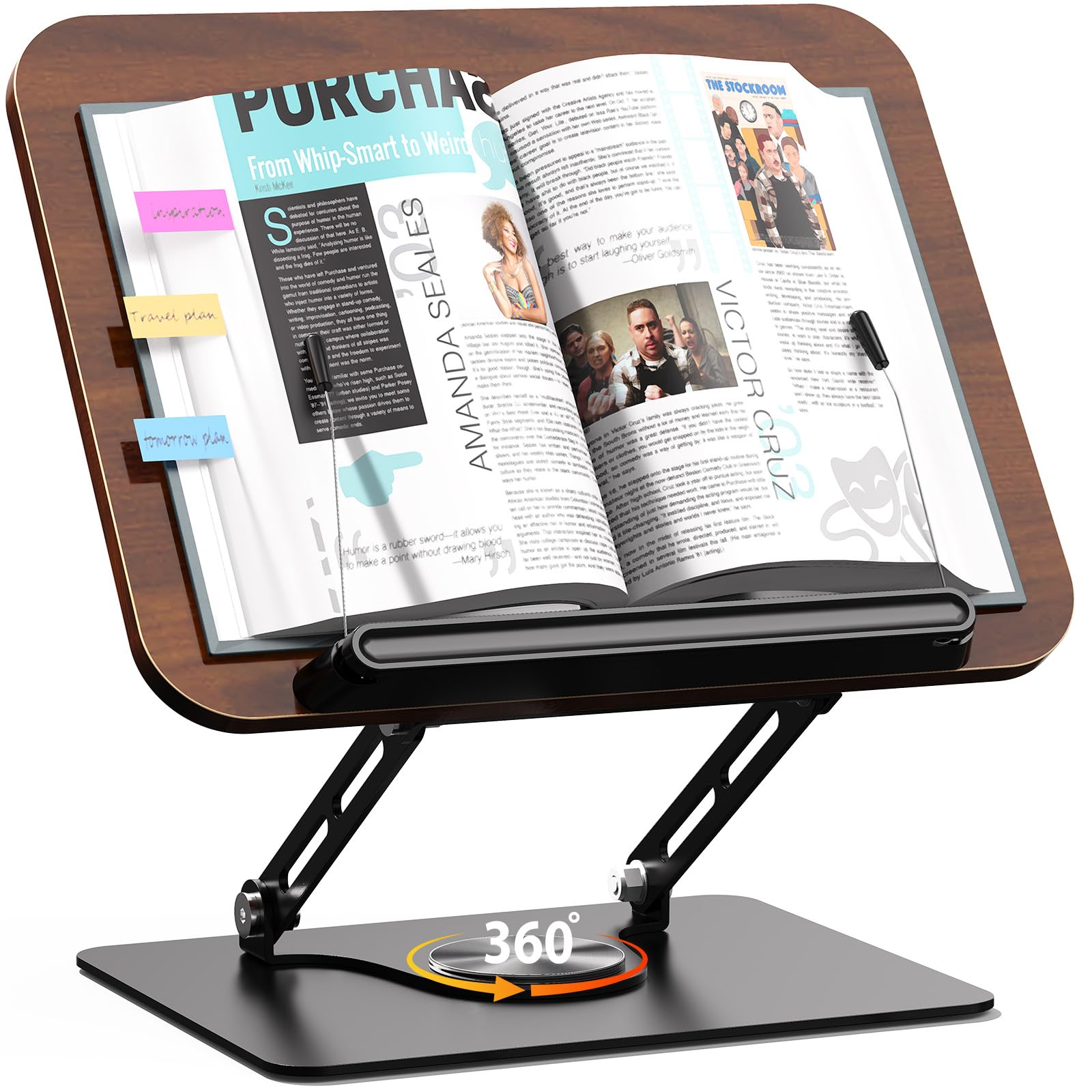 Photo 1 of Abiglifty Book Stand for Reading,Adjustable Book Holder with 360° Rotating Base,Foldable Book Holder Stand for Cookbook,Textbook,Tablets, Laptops (Dark Wood)
