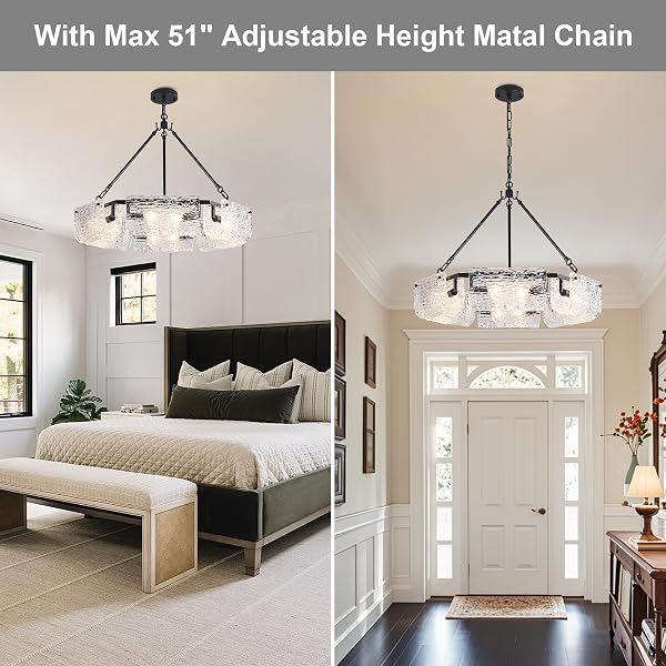 DWLGIGH 11.0″ BLACK GLASS CHANDELIER CEILING LIGHT FIXTURE,3-LIGHT ADJUSTABLE PENDANT LIGHTS WITH CLEAR GLASS SHADE MODERN DRUM CHANDELIERS FOR DINING ROOM OVER TABLE KITCHEN LSLAND HALLWAY FOYER,E12