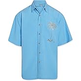Bamboo Cay Mens Short Sleeve Peekaboo Palm Casual Embroidered Woven Shirt