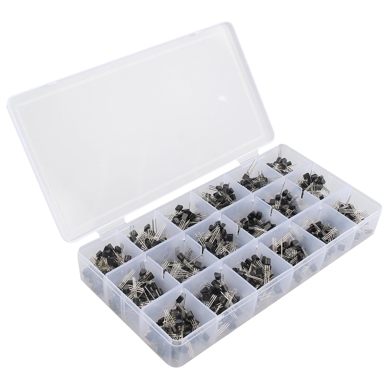 HALJIA 900Pcs 18 Kinds Transistor NPN PNP Kit Set 30-180V 50-1500mA Assortment Model:A1015,A733,C945,C1815,S8050,S8550,S9012,S9013,S9014,S9015,S9018,SS8050,SS8550,2N2222,2N3904,2N3906,2N5401,2N5551 - Image 3