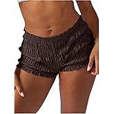SHENHE Women's Y2k Ruffle Shorts Low Rise Frill Bloomers Ruched Smocked Micro Shorts Loungewear