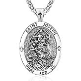 QCFL Patron Saint Medals Amulet Necklace 925 Sterling Silver Protection Jewelry for Men with 2.5mm 22"+2" Round Box Chain