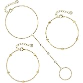 TEN MIRO 16k Gold Plated Hand Chain Bracelet, Gold Plated Bracelets for Women Link Chain Bracelets Finger Ring Slave Bracelet Mothers' Day Jewelry Gifts