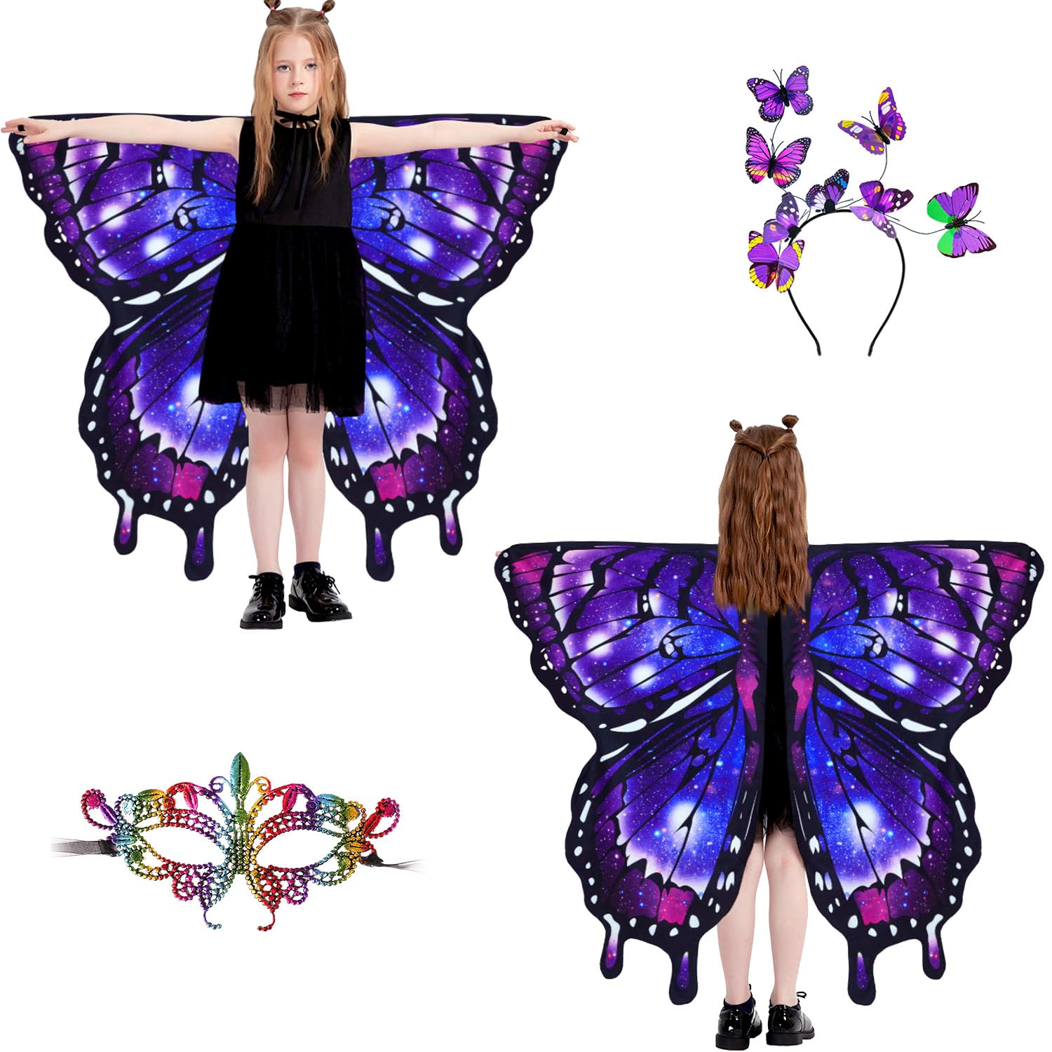 LYL. Ling Butterfly Wings For Girls, Double-Sided Fairy Wings, Halloween Costumes for Kids, Butterfly Costume for Girls (#015)