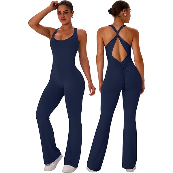 Desol Jumpsuit Damen Flare Sport Yoga sportanzug Workout Tank Tops Ärmellose Rückenfreie Jumpsuits Hohe Taille Gerade Weites Bein Hosen Seamless Bodycon Flare Leg Romper Overall