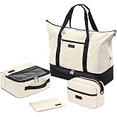 Oeihuivt Weekender Bags for Women - 21 Inch Large Travel Duffel Bag 2-Piece Set with Shoe Compartment, Heavy-Duty Canvas Leather Carry On Overnight Tote