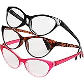Betsey Johnson Women's Fairisle 3 Pack Reading Glasses Cat Eye, Black, Tortoise, Pink Gradient, 1.5X + 1.5