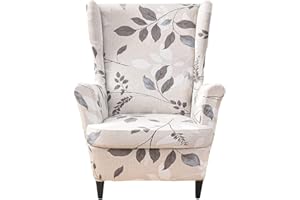KRFOONN Wingback Chair Covers Slipcovers 2 Piece Stretch Wing Chair Covers Spandex Slipcovers Wingback Sofa Cover Armchair Covers Non-Slip Furniture Protector for Living Room Wingback Chairs, A13