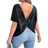 Verdusa Women's Plus Size Twist Knot Cut Out Tops Asymmetrical Going Out T Shirts