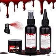 3Pcs Halloween Fake Blood Makeup Kit 5.44oz, Realistic Fresh Red Faux Blood Spray Washable for Cosplay Party Zombie Vampire Monster