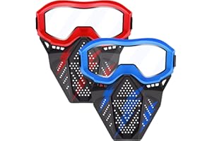 YSCARE 2 Pack Tactical Mask with Goggles Compatible with Nerf Rival, Apollo, Zeus, Khaos, Atlas, & Artemis Blasters Rival Mask Red & Blue Adjustable Tactical Mask for Party Game
