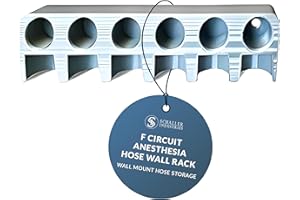 S I Schaller Industries F Circuit Anesthesia Wall Mount Rack – Holds 6 Circuits, Pre-Applied Tape, Durable Silver Plastic, Veterinary Clinic Circuit Storage Organizer