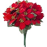 MOIAVAN Poinsettia Artificial Christmas Flowers 6Pcs,5 Heads Red 13.7”Fake Poinsettia Flower Bouquet for Home Office Christmas Holiday Indoor Decorations