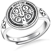 St. Benedict Rings for Women Men - 925 Sterling Silver Exorcism Saint Benedict Ring Medal De San Benito Anillo Catholic Christian Cross Protection Jewelry Gifts