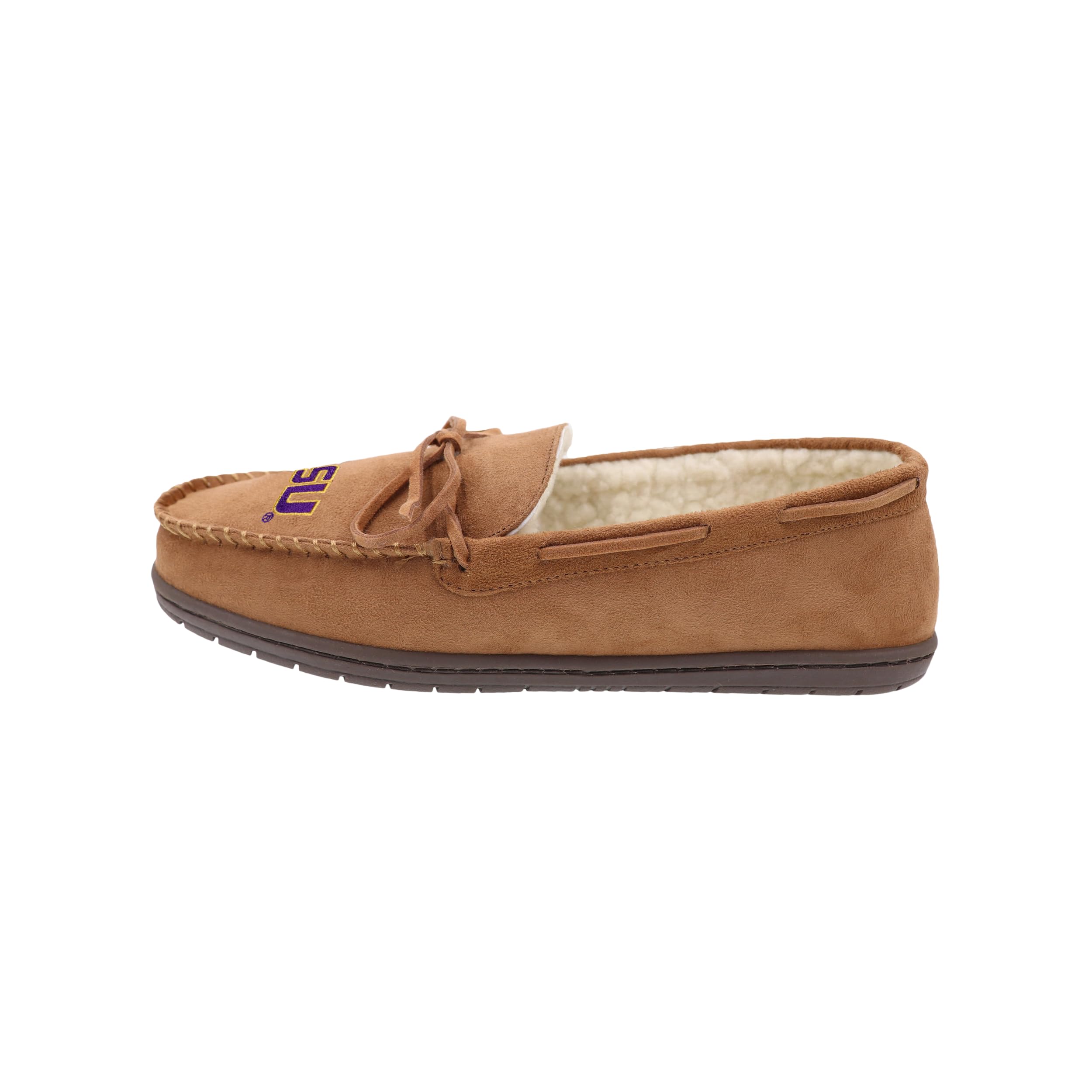 FOCO NCAA LSU Tigers Mens College Team Logo Moccasin Slippers, Tan, Large (11-12)