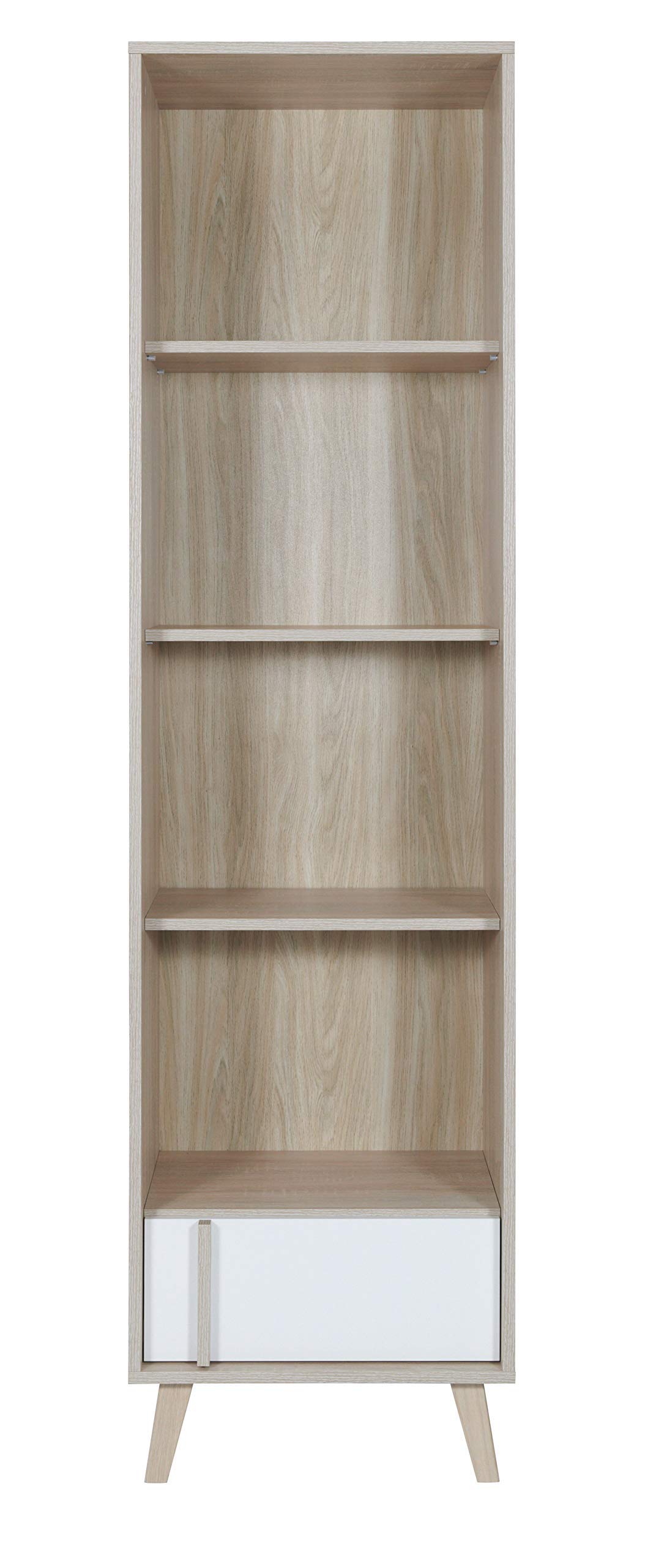 Amazon Brand - Movian Moselle Bookcase/Shelving Unit with 4-shelves and 1-storage compartment, 51 x 196 x 45cm, White/Oak-Effect