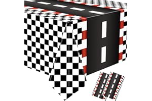 AUGISTEEN 2 PCS Racing Car Plastic Tablecloths Car Theme Disposable Party Tablecloths Black Checkered Flag Table Covers Racetrack Rectangular Tablecloth for Boys Birthday Baby Shower Home Decor, 54 x 108 Inch