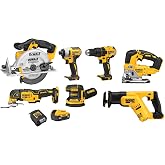 DEWALT 20V MAX 7-Tool Combo Kit, Includes Cordless Drill, Impact Driver, Reciprocating Saw, Circular Saw, Oscillating Tool, Random Orbital Sander, Jigsaw, 5Ah Battery and Charger (DCK751P1)