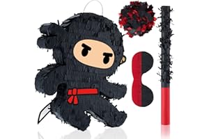 ZHANMAI Karate Ninja Piñata Ninja Birthday Party Supplies with Piñata Stick Confetti and Blindfold, Warrior Birthday Party Decor for Adults Game Black(13 x 13 x 3 Inch, Vivid Style)