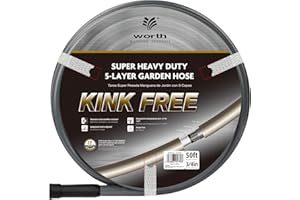 Worth Garden 3/4 in. x 50 ft. Long Water Hose - Heavy Duty Durable Non Kinking Garden Hose - PVC Material Hose with Brass Fittings - Flexible Hose for Household and Commercial Use - Grey