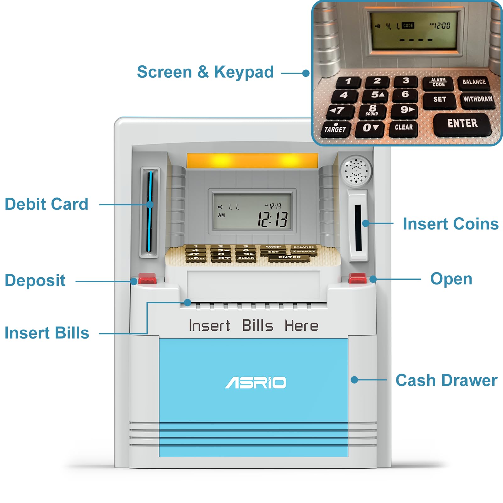 Electronic Piggy Bank for Kids, Cash Coin Can ATM Bank, Kids Banks for Real Money, Electronic ATM Machine Password Cash Coin, Toys for Ages 6-13 Piggy Bank, Electronic Savings Safe