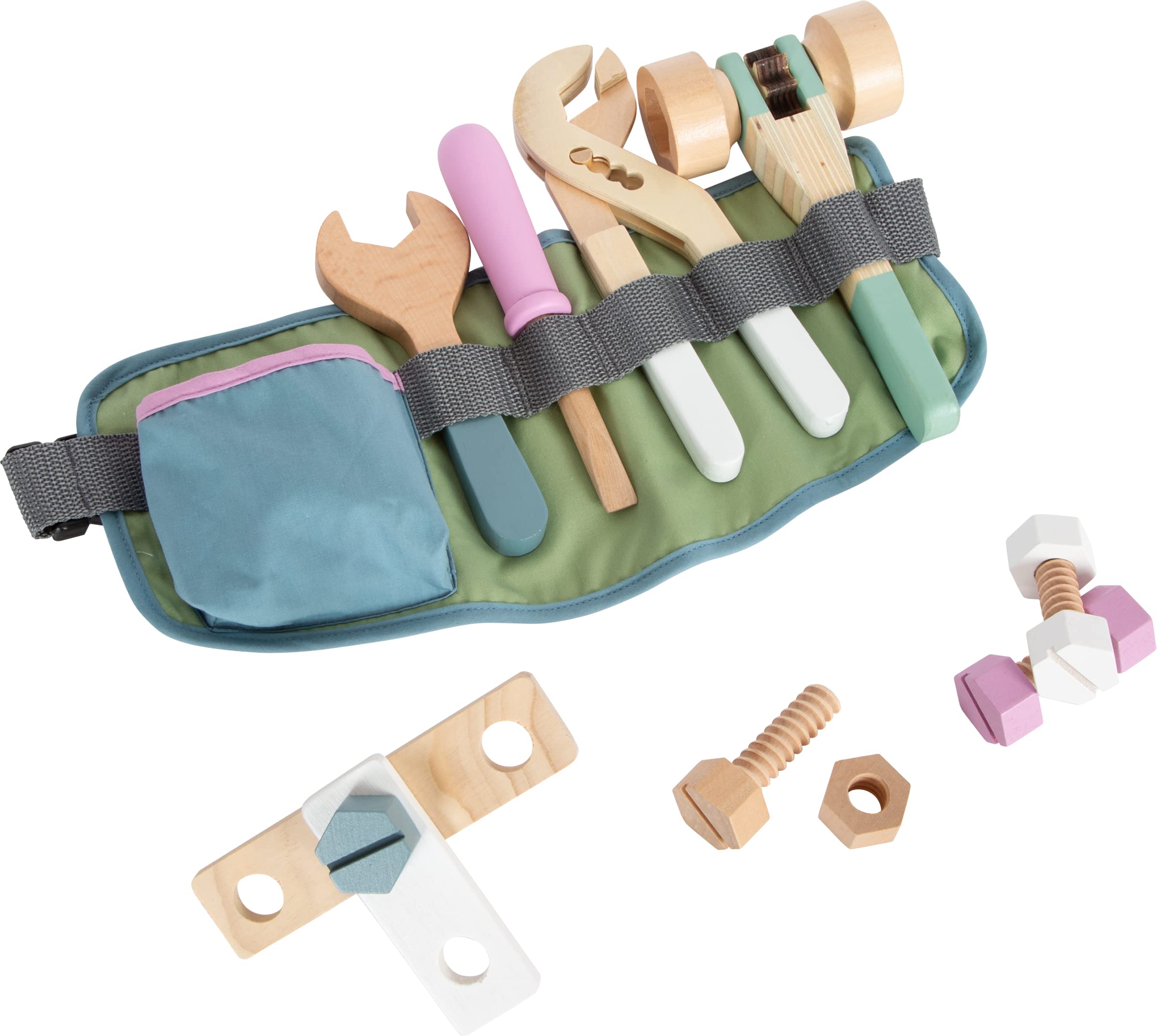 Small Foot 11874 Tool Belt Nordic, adjustable, with various wooden tools, for children aged 3+ years