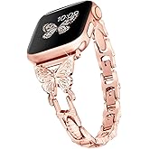 wipalor Butterfly Band for Bling Apple Watch Bands 42mm 41mm 40mm 38mm for Women, Metal Dressy iWatch Bands for Women, Designer Cute Strap for Apple Watch Band Series 11 10 9 SE 8 7 6 5 4 3-Rose Gold