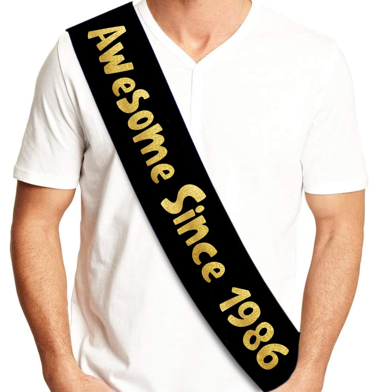 Sterling James Co. Awesome Since 1986 Black and Gold Sash - Funny 40th Birthday Sash for Him or Her - Party Accessories, Outfit Props and Celebration Gifts