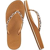 KuaiLu Women's Rhinestone Flip Flops with Comfort Arch Support Yoga Mat Cushion Sandals Fashion Summer Beach Travel Orthotic Walking Thong Sandles Slip on Plantar Fasciitis Indoor Outdoor Shoes