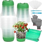 Caffox 45PCS Reusable Seed Starter Kit Includes 20 Packs 5" Clear Nursery Pots with Silicone Base, Repotting Mat, Gardening Gloves, Plant Labels and Seedling Tools for Easy Transplant