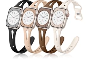 Getino Compatible with Apple Watch Band 40mm 38mm 41mm iWatch Series 9 8 7 6 5 4 3 2 1 SE for Women Men, Durable Soft Silicone Thin Slim Sport Watch Bands, 4 Pack, Black/Dark Brown/Starlight/Milk Tea