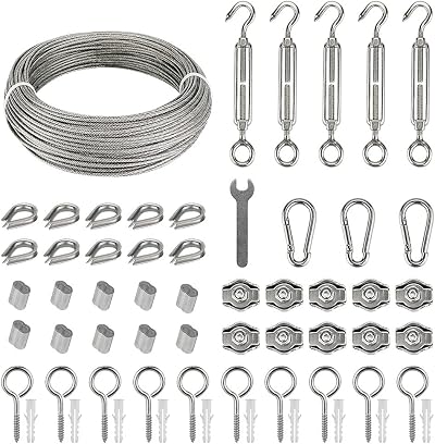 VonLux 35m Stainless Steel Wire Rope Plant Trellis Kit Turnbuckle Tensioner