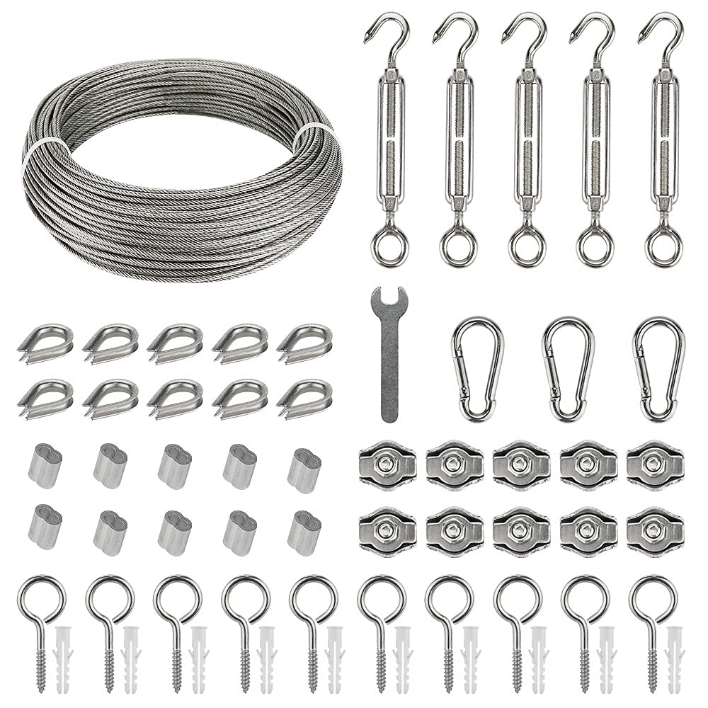 Wire Trellis Tension System - Plant Training Garden Wire Rope Kit for Climbing Plants Supporting Vines, 35m 2mm Stainless Steel Garden Wire Cable, M5 Turnbuckle Tensioner, Eye Bolts,Clamps etc.