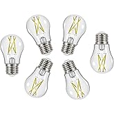 Satco (6 Pack Vintage Edison Dimmable Led Filament Bulbs, S12401, High Lumens, 5 Watt, A15; Clear; Medium Base; 3000K; 90 CRI