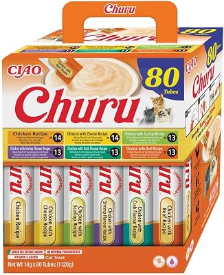 Churu, Katzenleckerlis Creamy Snack, Katzen Schleckies, Huhn 80 x 14g
