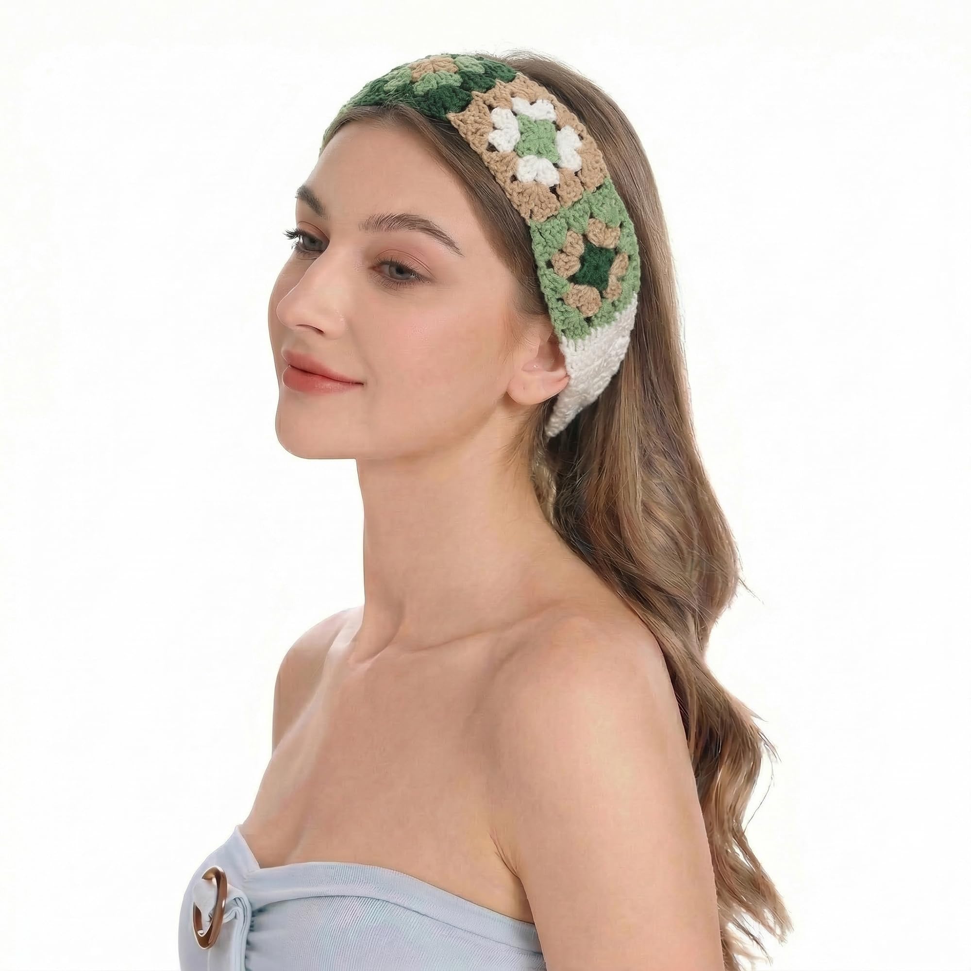 ZLYC Women Floral Headband Handmade Crochet Knit Vintage Hair Bands(Floral Army Green),One Size