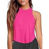 LASLULU Womens Crop Tops Sleeveless Workout Tops Halter Neck Flowy Athletic Shirts Cropped Tank Muscle Tank