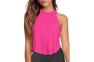 LASLULU Womens Crop Tops Sleeveless Workout Tops Halter Neck Flowy Athletic Shirts Cropped Tank Tops Muscle Tank