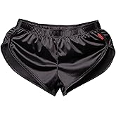 GENEMEN Mens Satin Boxer Briefs Silk Boxers with Pouch Lounge Shorts Split Side Pajama Bottoms Running SweatShorts