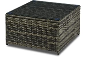 YIYAN Outdoor Patio Ottoman PE Rattan Footstool Ottoman for Backyard All Weather Outdoor, Wicker Rattan Outdoor Ottomans Footrest Seat for Side Table (Tempered Glass)