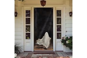 Likjad Halloween Ghost Gothic Door Cover Decorations, Dark Academia Spooky Ghost Halloween Doorway Curtains Door Covers Banners Photography Background Backdrop for Indoor Outdoor Decor, 35 * 79 Inch