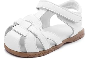 Femizee Girls Genuine Leather Soft Closed Toe Princess Flat Shoes Summer Sandals(Toddler/Little Kid)