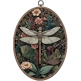 LMMHIOPI Vintage Dragonfly Botanical Oval Wall Art, Floral Nature Illustration Canvas Print, Dark Botanical Style Decor for Living Room Bedroom, 8.5x11.5 Inch