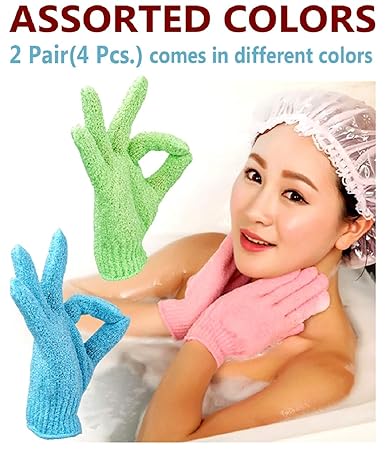 LOOMANTHA miles to go.... Exfoliating Gloves - 2 Pairs Full Body Scrub - Shower or Bath Spa Exfoliation Accessories For Men and Women - Scrubs Away Dead Cells For Soft Skin and May Improve Blood Circulation