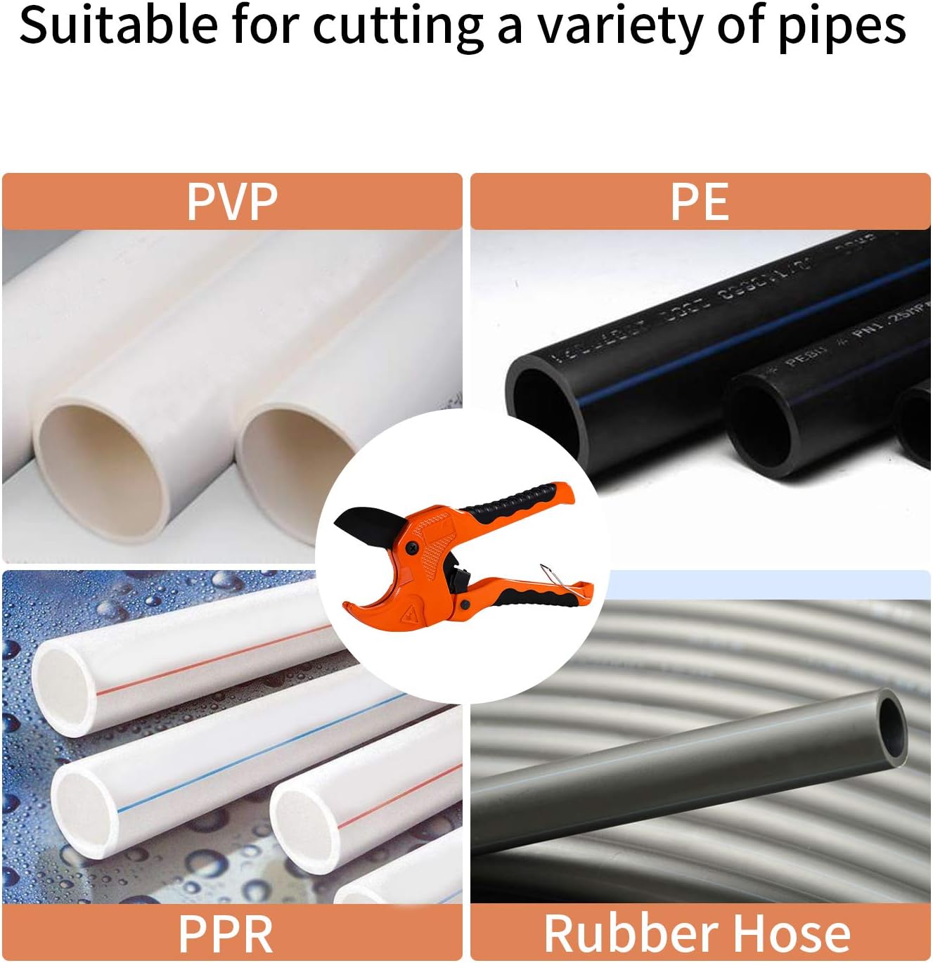 Ratchet Tube Cutter for CPVC PEX PPR Plastic Pipe Fast Pipe Cutting Tool One-Hand PVC Pipe Cutter, with Ratcheting Drive Cuts up to 1-1/4 in. ID - - 