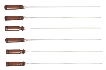 ARROW TRADING 14 INCH Stainless Steel Skewers Barbeque Grilling Stick, Multicolour, SKEWERS for KABABS 10 inches 4 INCH Handle Full Length 14 INCH Square Rod 4 MM Pack of 6 PC