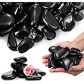 SOUJOY 15LBS Natural Polished Black River Rocks, 1-2 Inch Polished Pebbles for Landscaping Outdoor, Smooth Decorative Stones 