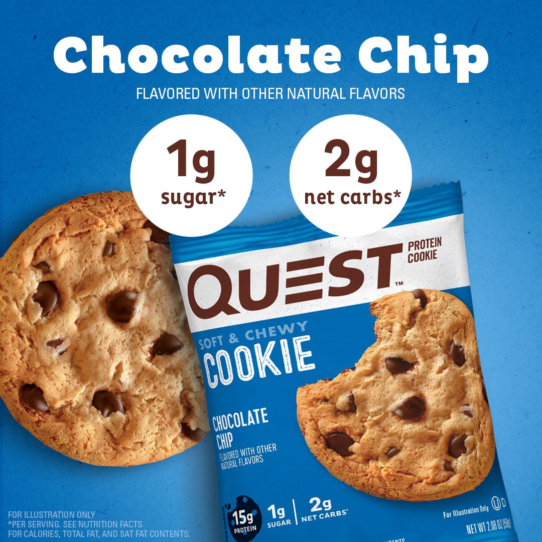 Quest Nutrition Frosted Cookies Twin Pack, Chocolate Cake, 1g Sugar, 11g Protein, 2g Net Carbs + Quest Nutrition Chocolate Chip Protein Cookie, 12 Count